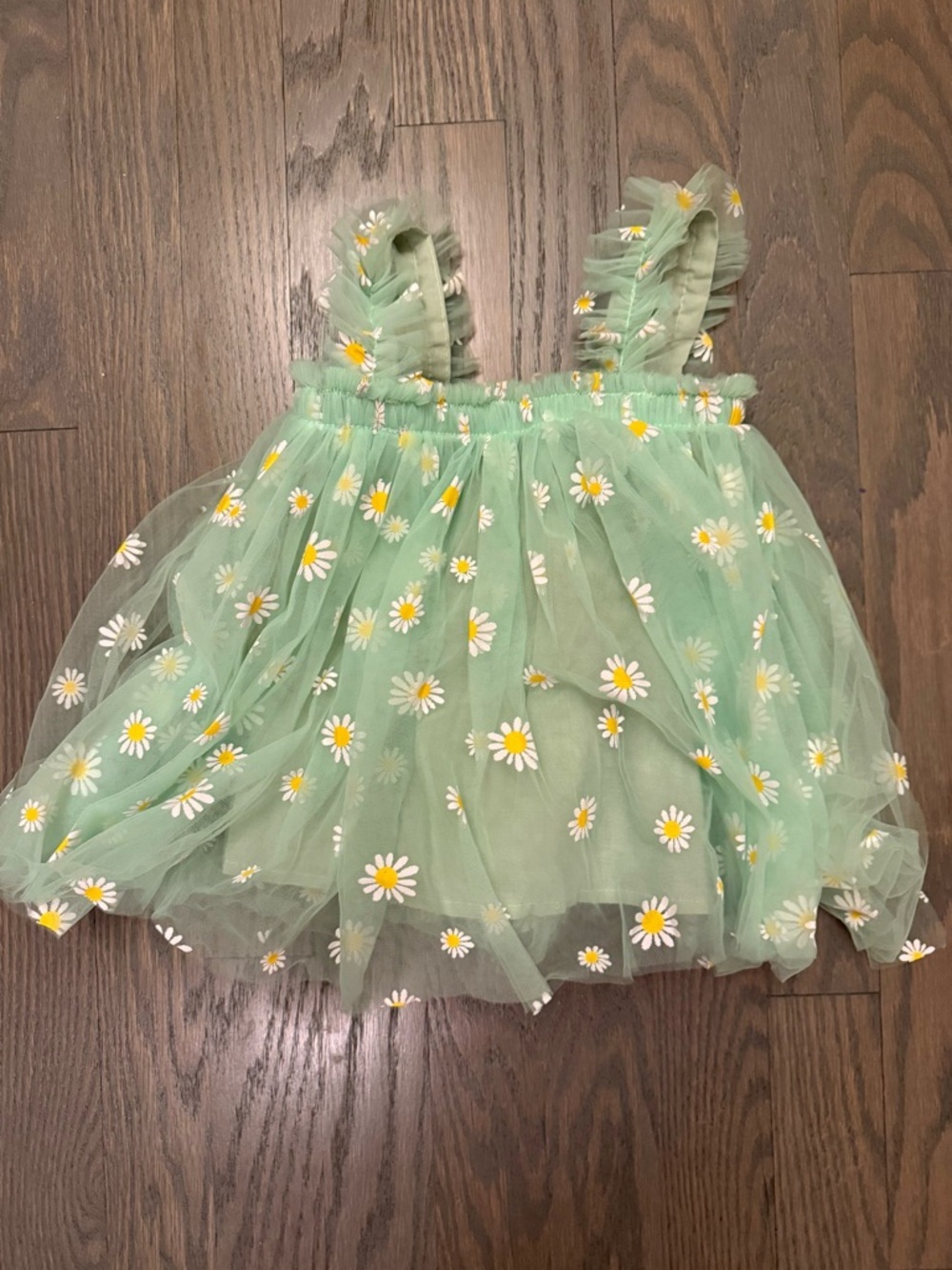 Baby Girl Daisy Tulle Dress Sage Green Ruffle Straps 6-12M Boutique
